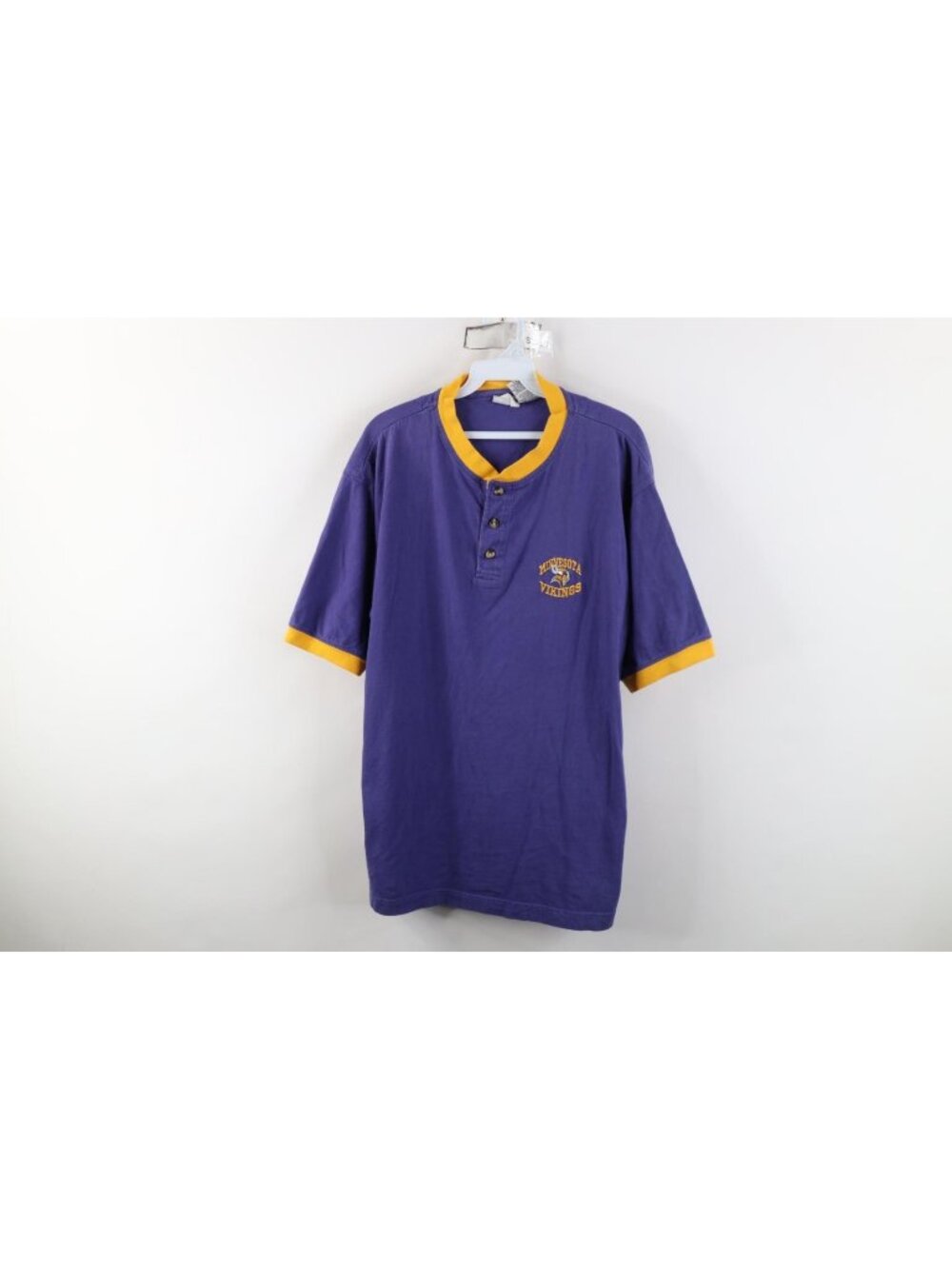 Vintage Y2K 2000 NFL Mens Large Minnesota Vikings Football Ringer Henley T-Shirt